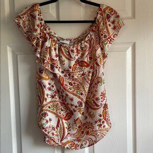 New York & Company Multicolor Paisley Ruffle Blouse